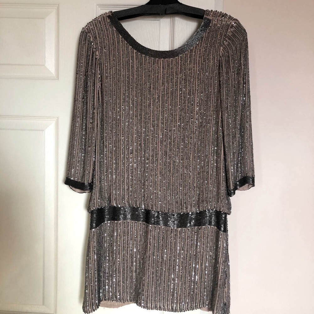 Parker sequined silver evening dress